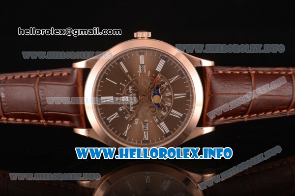 Patek Philippe Grand Complications Perpetual Calendar Miyota Quartz Rose Gold Case with Brown Dial and White Roman Numeral Markers - Click Image to Close