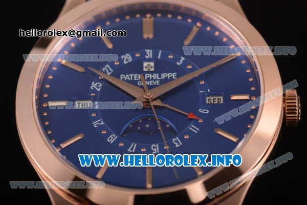 Patek Philippe Grand Complications Perpetual Calendar Miyota Quartz Rose Gold Case with Blue Dial and Rose Gold Stick Markers - Click Image to Close