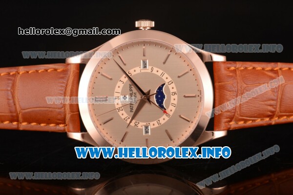 Patek Philippe Grand Complications Perpetual Calendar Miyota Quartz Rose Gold Case with Rose Gold Dial and Rose Gold Stick Markers - Click Image to Close