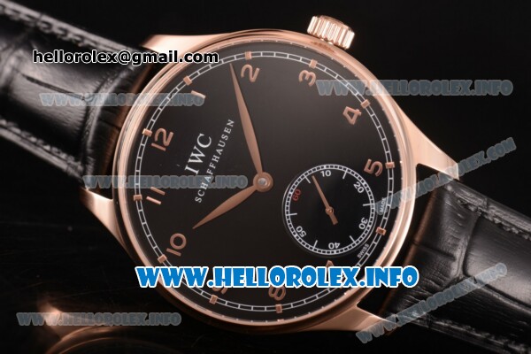 IWC Portuguese Asia 6497 Manual Winding Rose Gold Case with Black Dial and Arbaic Numeral Markers - Click Image to Close