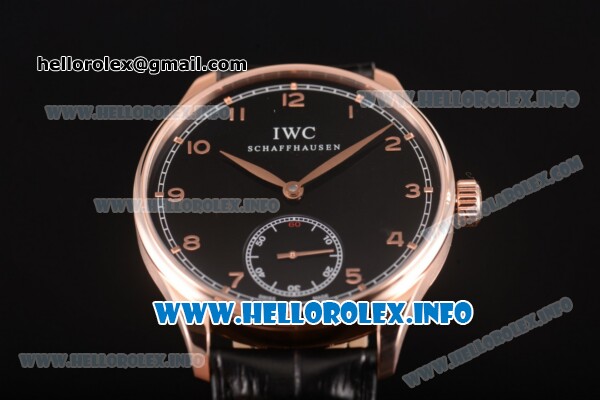 IWC Portuguese Asia 6497 Manual Winding Rose Gold Case with Black Dial and Arbaic Numeral Markers - Click Image to Close