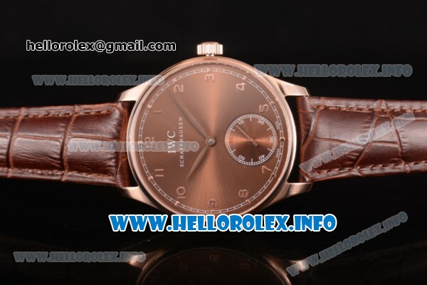 IWC Portuguese Asia 6497 Manual Winding Rose Gold Case with Brown Dial and Arbaic Numeral Markers - Click Image to Close