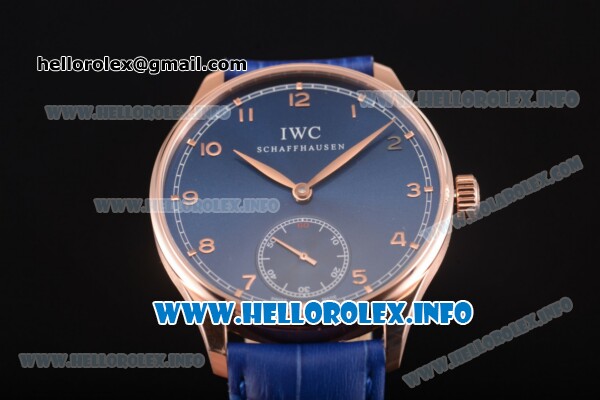 IWC Portuguese Asia 6497 Manual Winding Rose Gold Case with Blue Dial and Arbaic Numeral Markers - Click Image to Close