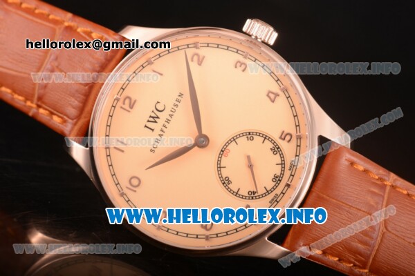 IWC Portuguese Asia 6497 Manual Winding Rose Gold Case with Champagne Dial and Arbaic Numeral Markers - Click Image to Close