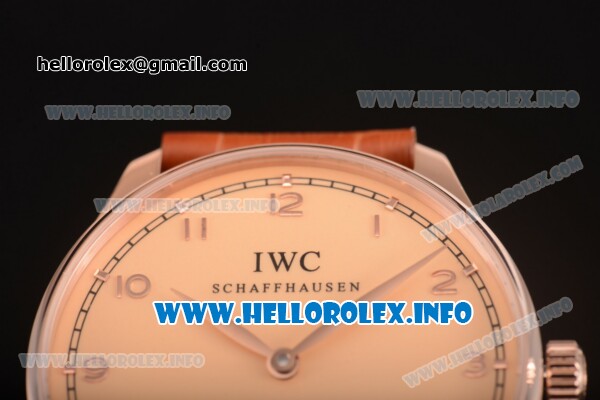IWC Portuguese Asia 6497 Manual Winding Rose Gold Case with Champagne Dial and Arbaic Numeral Markers - Click Image to Close