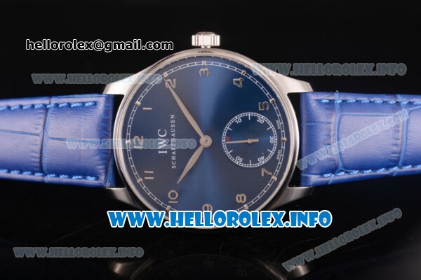 IWC Portuguese Asia 6497 Manual Winding Steel Case with Blue Dial and Arbaic Numeral Markers - Click Image to Close