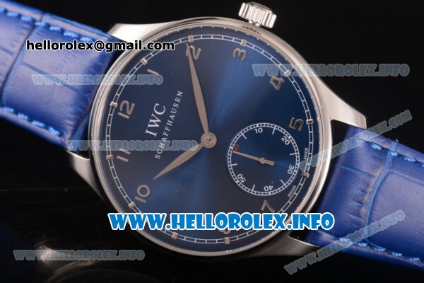 IWC Portuguese Asia 6497 Manual Winding Steel Case with Blue Dial and Arbaic Numeral Markers - Click Image to Close