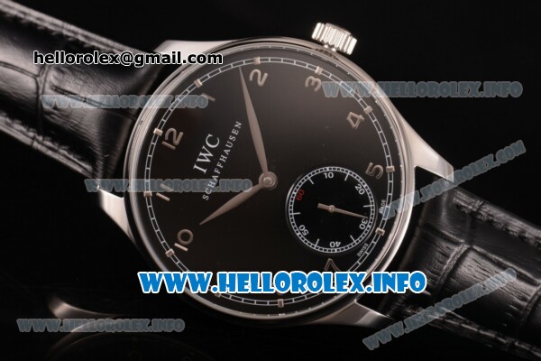 IWC Portuguese Asia 6497 Manual Winding Steel Case with Black Dial and Arbaic Numeral Markers - Click Image to Close