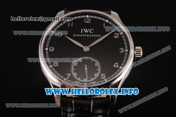IWC Portuguese Asia 6497 Manual Winding Steel Case with Black Dial and Arbaic Numeral Markers - Click Image to Close