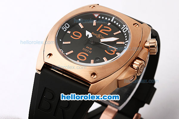 Bell & Ross BR 02 Rose Gold Case with Black Dial and Orange Marking - Click Image to Close