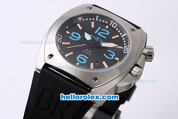 Bell & Ross BR 02 Automatic Movement Sliver Case with Black Dial and Blue Number Marking - Click Image to Close