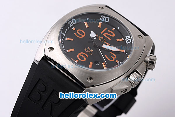 Bell & Ross BR 02 Automatic Movement Sliver Case with Black Dial and Orange Number&Stick Marking - Click Image to Close