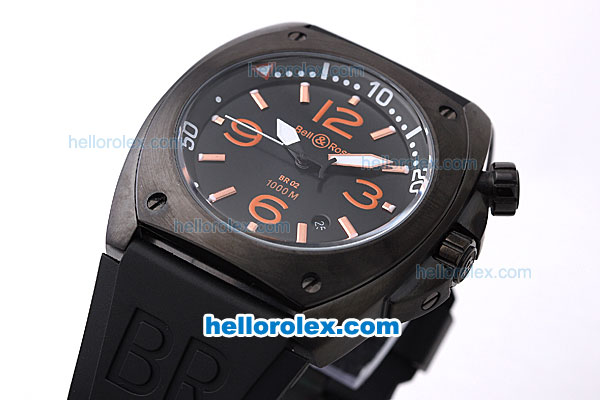 Bell & Ross BR 02 Automatic Movement PVD case with Black Dial and Orange Marking - Click Image to Close