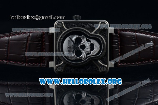 Bell & Ross BR 01 Burning Skull Asia Automatic Steel Case with Skull Dial and Brown Leather Strap - 1:1 Original(AAAF) - Click Image to Close