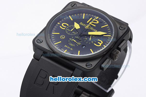 Bell & Ross BR 01-94 Quartz Movement PVD Case with Black Dial and Yellow Marking - Click Image to Close