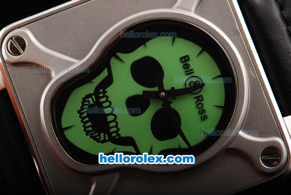 Bell & Ross BR 01-94 Automatic Movement with Silver Case and Green skeleton Dial-Black Leather Strap - Click Image to Close