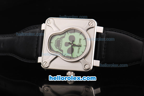 Bell & Ross BR 01-94 Automatic Movement with Silver Case and Green skeleton Dial-Black Leather Strap - Click Image to Close