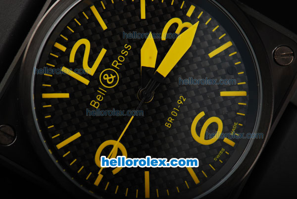 Bell & Ross BR 01-92 Automatic Movement with PVD Case and Blake Dial and Yellow Marker-Black Rubber Strap - Click Image to Close
