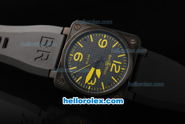 Bell & Ross BR 01-92 Automatic Movement with PVD Case and Blake Dial and Yellow Marker-Black Rubber Strap - Click Image to Close