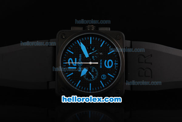 Bell & Ross BR 03-94 Quartz Movement PVD Case with Black Dial and Blue Marker-Black Rubber Strap - Click Image to Close