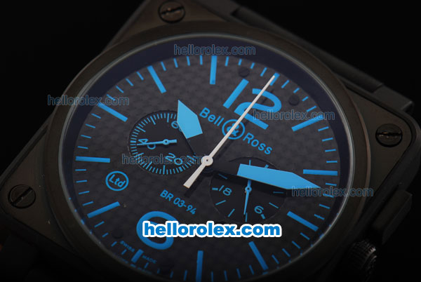 Bell & Ross BR 03-94 Quartz Movement PVD Case with Black Dial and Blue Marker-Black Rubber Strap - Click Image to Close