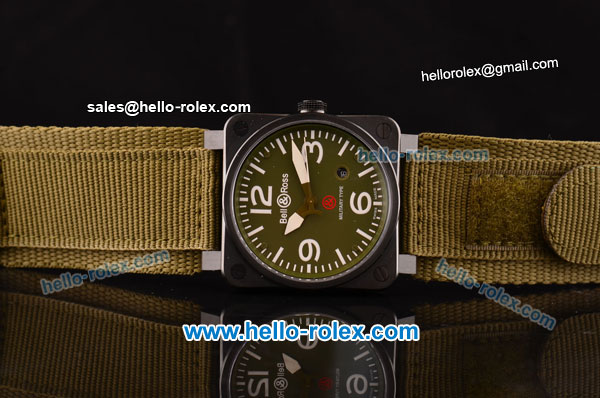 Bell & Ross BR03-92 Military Type Asia 2813 Automatic PVD Case with Black Dial and Green Nylon Strap - ETA Coating - Click Image to Close