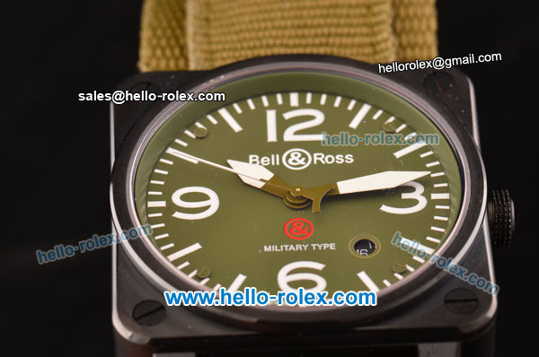 Bell & Ross BR03-92 Military Type Asia 2813 Automatic PVD Case with Black Dial and Green Nylon Strap - ETA Coating - Click Image to Close
