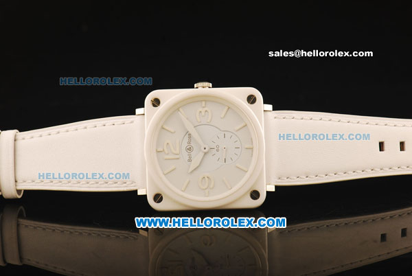 Bell & Ross BR-S Swiss ETA Quartz Ceramic Case with White Dial and White Leather Strap - Click Image to Close