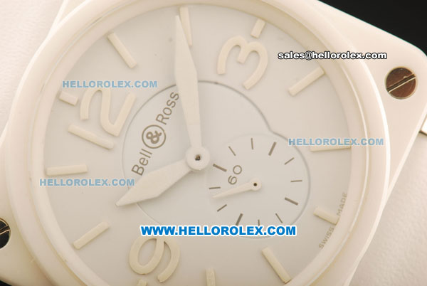 Bell & Ross BR-S Swiss ETA Quartz Ceramic Case with White Dial and White Leather Strap - Click Image to Close