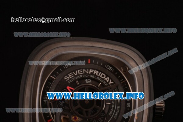 SevenFriday P3-01 Japanese Miyota 8215 Automatic PVD Case with Skeleton Dial and Black Leather Strap - Click Image to Close