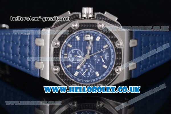 Audemars Piguet Royal Oak Offshore Juan Pablo Montoya Chrono Swiss Valjoux 7750 Automatic Steel Case with Blue Dial Stick Markers and Blue Leather Strap (J12) - Click Image to Close