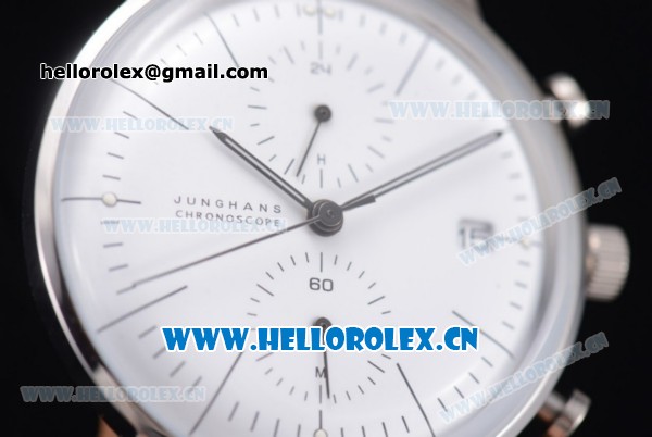 Junghans Max Bill Chronoscope Miyota OS10 Quartz PVD Case White Dial Brown Leather Strap and Stick Markers - Click Image to Close
