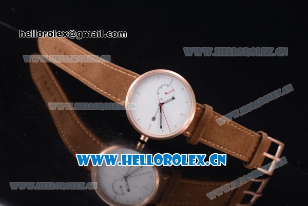 Greyhours Essential Asia Manual Winding Rose Gold Case with White Dial Stick Markers and Brown Leather Strap - Click Image to Close