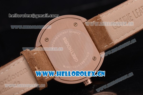 Greyhours Essential Asia Manual Winding Rose Gold Case with White Dial Stick Markers and Brown Leather Strap - Click Image to Close
