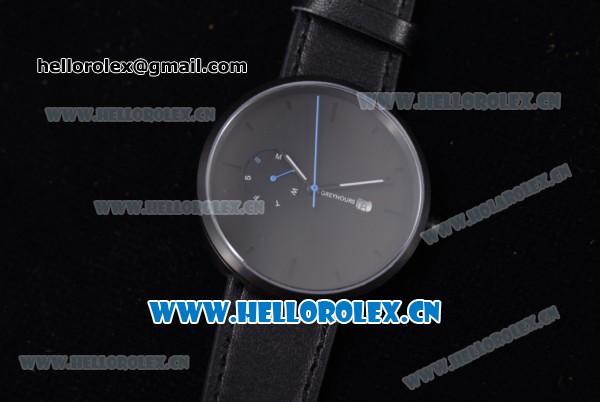 Greyhours Essential - Dark Hours Miyota Quartz PVD Case with White Dial Stick Markers and Black Leather Strap - Click Image to Close