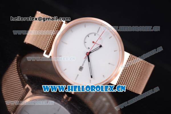 Greyhours Essential Miyota Quartz Rose Gold Case/Bracelet with White Dial and Stick Markers - Click Image to Close