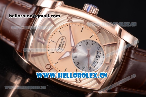 Parmigiani Kalpa Grande Clone Parmigiani PF331.01 Automatic Rose Gold Case with Rose Gold Dial Stick/Arabic Numeral Markers and Brown Leather Strap - Click Image to Close