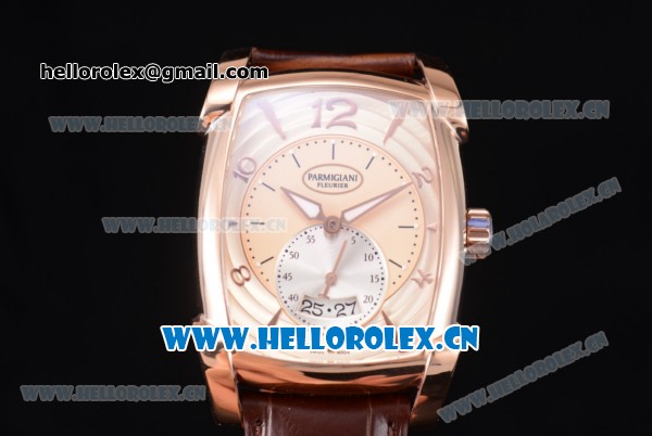 Parmigiani Kalpa Grande Clone Parmigiani PF331.01 Automatic Rose Gold Case with Rose Gold Dial Stick/Arabic Numeral Markers and Brown Leather Strap - Click Image to Close