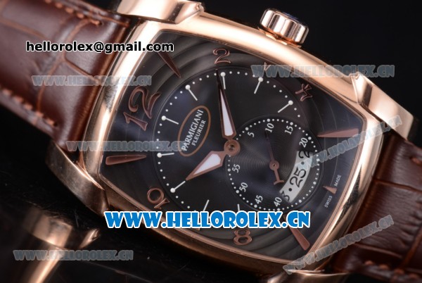 Parmigiani Kalpa Grande Clone Parmigiani PF331.01 Automatic Rose Gold Case with Black Dial Stick/Arabic Numeral Markers and Brown Leather Strap - Click Image to Close