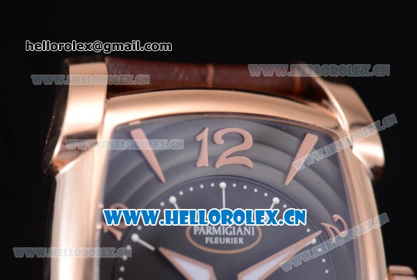Parmigiani Kalpa Grande Clone Parmigiani PF331.01 Automatic Rose Gold Case with Black Dial Stick/Arabic Numeral Markers and Brown Leather Strap - Click Image to Close