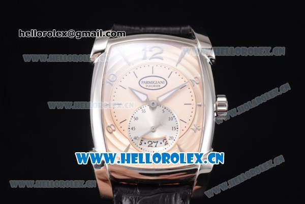 Parmigiani Kalpa Grande Clone Parmigiani PF331.01 Automatic Steel Case with Rose Gold Dial Stick/Arabic Numeral Markers and Black Leather Strap - Click Image to Close