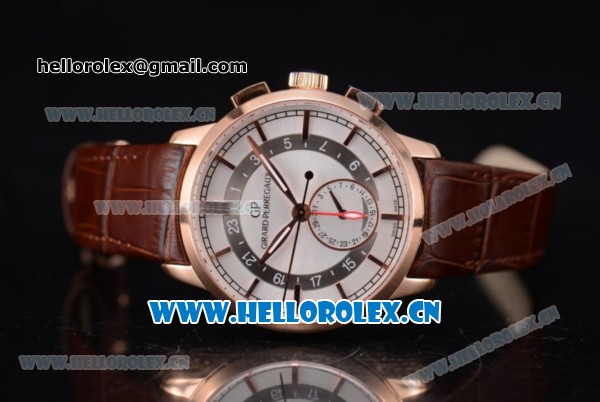 Girard Perregaux 1966 Dual Time Clone Girard Perregaux GP03300-0119 Automatic Rose Gold Case with White Dial Stick/Arabic Numeral Markers and Brown Leather Strap - Click Image to Close