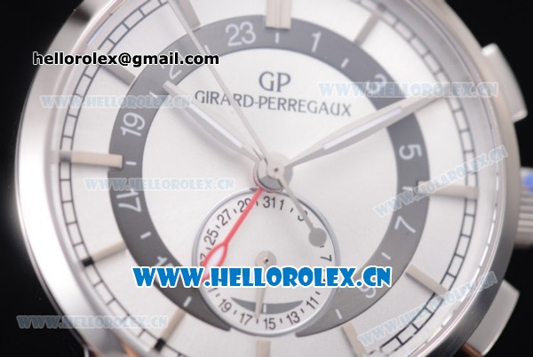 Girard Perregaux 1966 Dual Time Clone Girard Perregaux GP03300-0119 Automatic Steel Case with White Dial Stick/Arabic Numeral Markers and Black Leather Strap - Click Image to Close