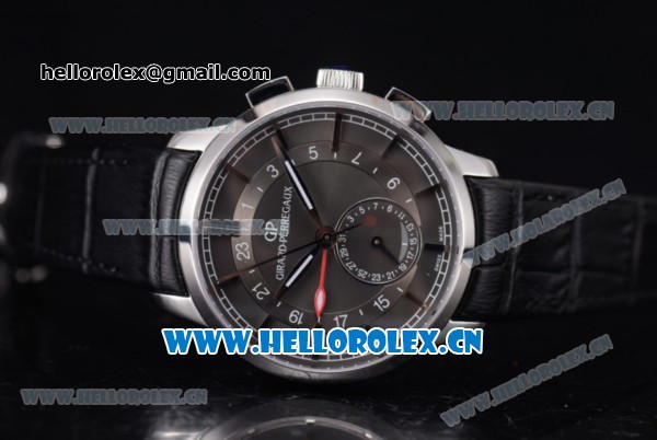 Girard Perregaux 1966 Dual Time Clone Girard Perregaux GP03300-0119 Automatic Steel Case with Grey Dial Stick/Arabic Numeral Markers and Black Leather Strap - Click Image to Close