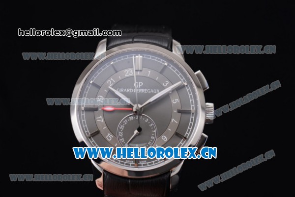 Girard Perregaux 1966 Dual Time Clone Girard Perregaux GP03300-0119 Automatic Steel Case with Grey Dial Stick/Arabic Numeral Markers and Black Leather Strap - Click Image to Close