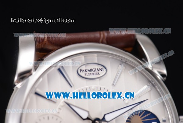 Parmigiani Tonda Tourbillon Flying Tourbillon Manual Winding Steel Case with White Dial Brown Leather Strap and Stick Markers - Click Image to Close