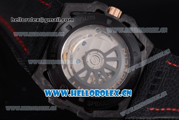 Linde Werdelin Spidolite II Tech Gold Swiss Valjoux 7750 Automatic Forge Carbon Case with Skeleton Dial Stick Markers and Black Leather Strap - Click Image to Close