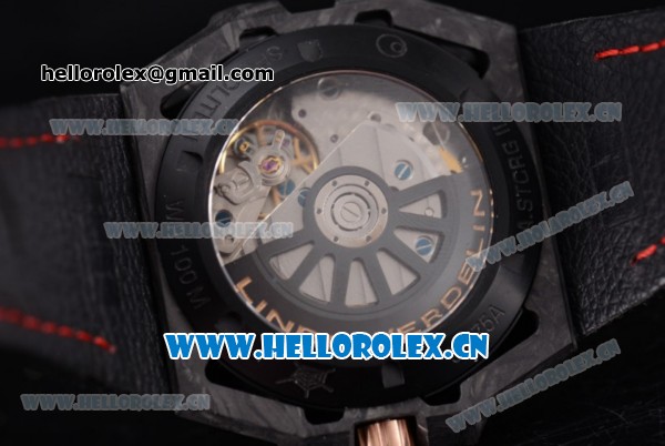 Linde Werdelin Spidolite II Tech Gold Swiss Valjoux 7750 Automatic Forge Carbon Case with Skeleton Dial Stick Markers and Black Leather Strap - Click Image to Close