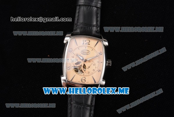Parmigiani Kalpa Miyota 9015 Automatic Steel Case with Yellow Dial and Black Leather Strap Stick/Arabic Numeral Markers - Click Image to Close