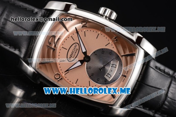 Parmigiani Kalpa Miyota 9015 Automatic Steel Case with Rose Gold Dial and Black Leather Strap Stick/Arabic Numeral Markers - Click Image to Close